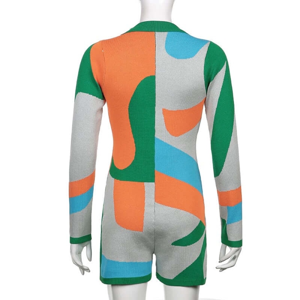 Geo Print Long-Sleeve Romper - Picture 2 of 3